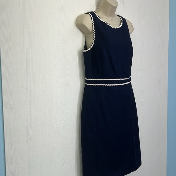 J.Crew - NWT Navy Sleeveless Blue And White Ric Rac Trim Lined Dress Size 6 - Picture 4 of 11